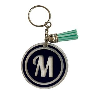 Handcrafted Monogram Letter M Keychain Navy Blue Acrylic‎ Mint Green Tassel NEW